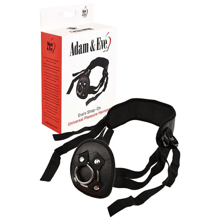 Adam & Eve Eve's Strap-On Harness in faux leather with two metal rings and adjustable straps